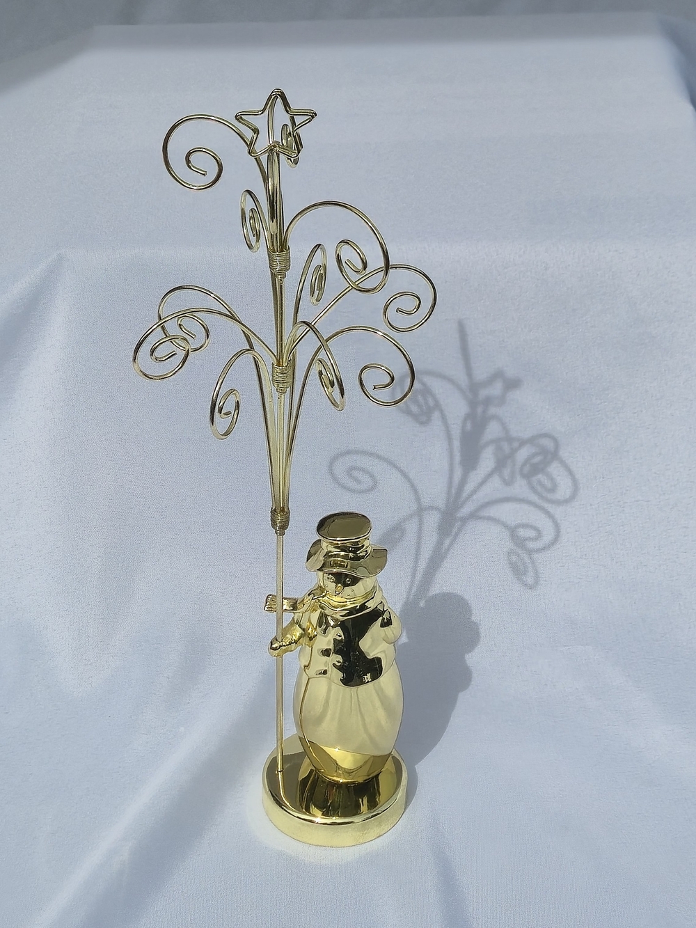 Vintage Hallmark Keepsake Miniature Ornament Display Tree Gold Wire Snowman Base